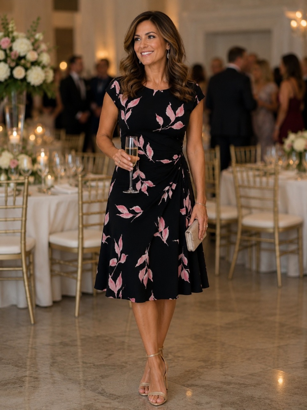 American Living Black Pink Floral Dress Size 6 Stretch Knee Length Wedding G